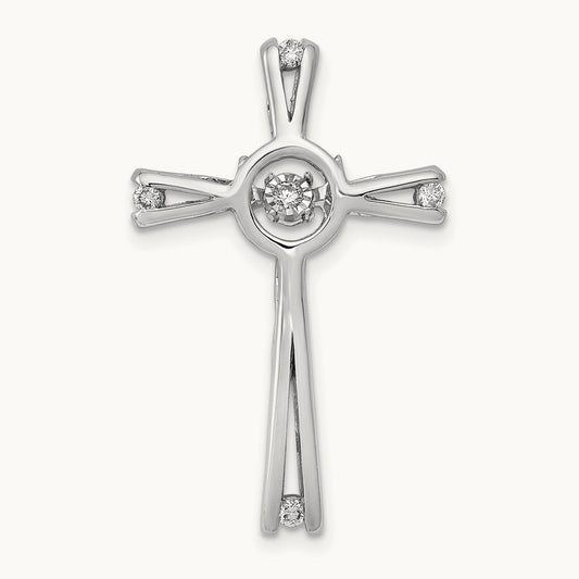 1/15ct. Vibrant Moving Diamond Cross Chain Slide, 14K White Gold