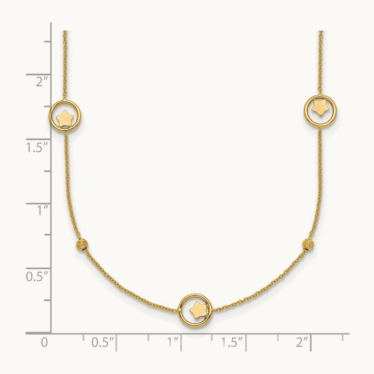 Polished Stars in Circle with D/C Beads 16.75in Necklace, 14K