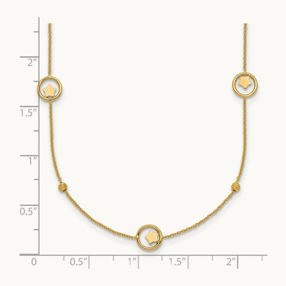 Polished Stars in Circle with D/C Beads 16.75in Necklace, 14K