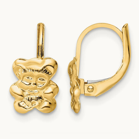 Madi K Polished Teddy Bear Leverback Earrings, 14K