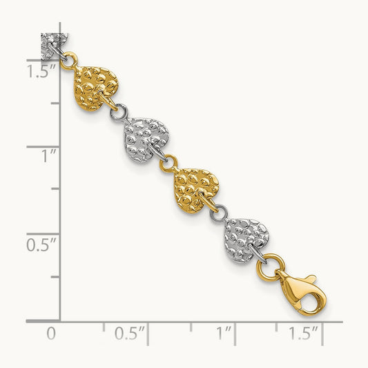 Hammered Hearts Bracelet, 14K Two-tone