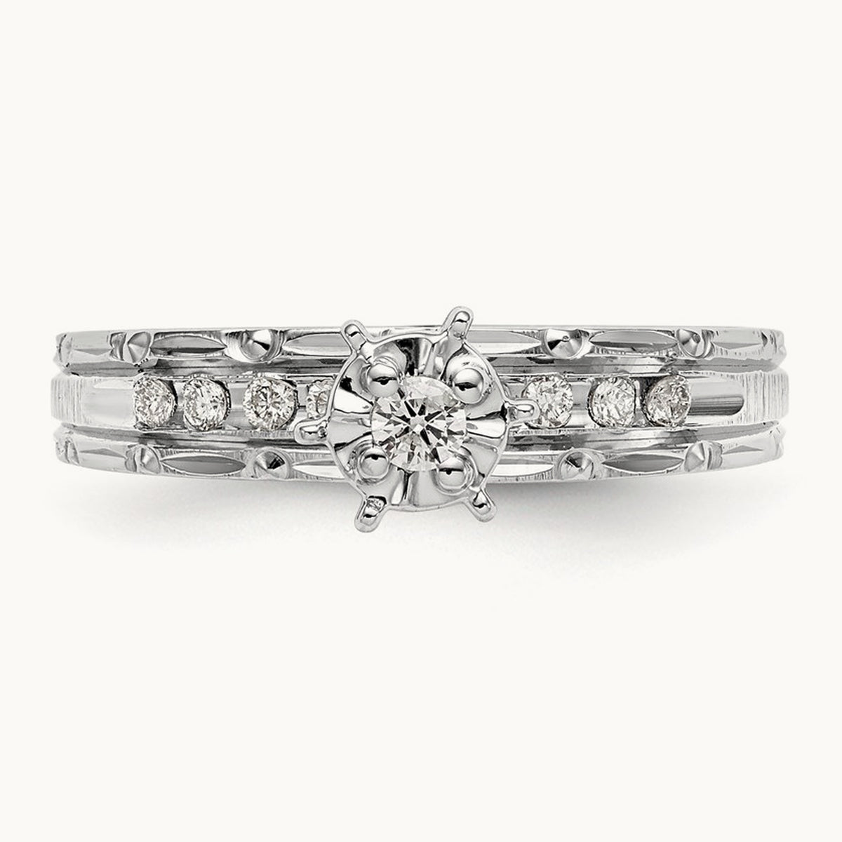 AA Quality Trio Complete Engagement Ring, 14K White Gold