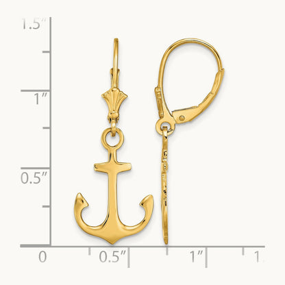 2-D Polished Anchor Leverback Earrings, 14K