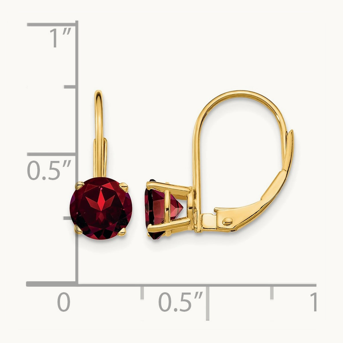 Garnet Leverback Earrings, 6mm, 14K