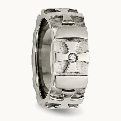 Brushed & Polished 3pt Diamond Cross Band, 9mm, Stainless Steel