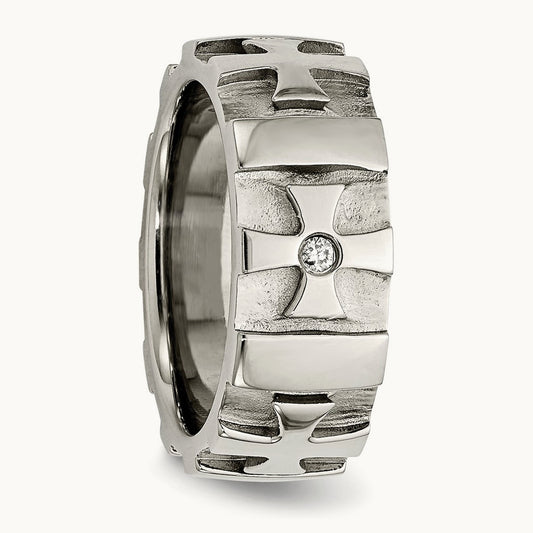 Brushed & Polished 3pt Diamond Cross Band, 9mm, Stainless Steel