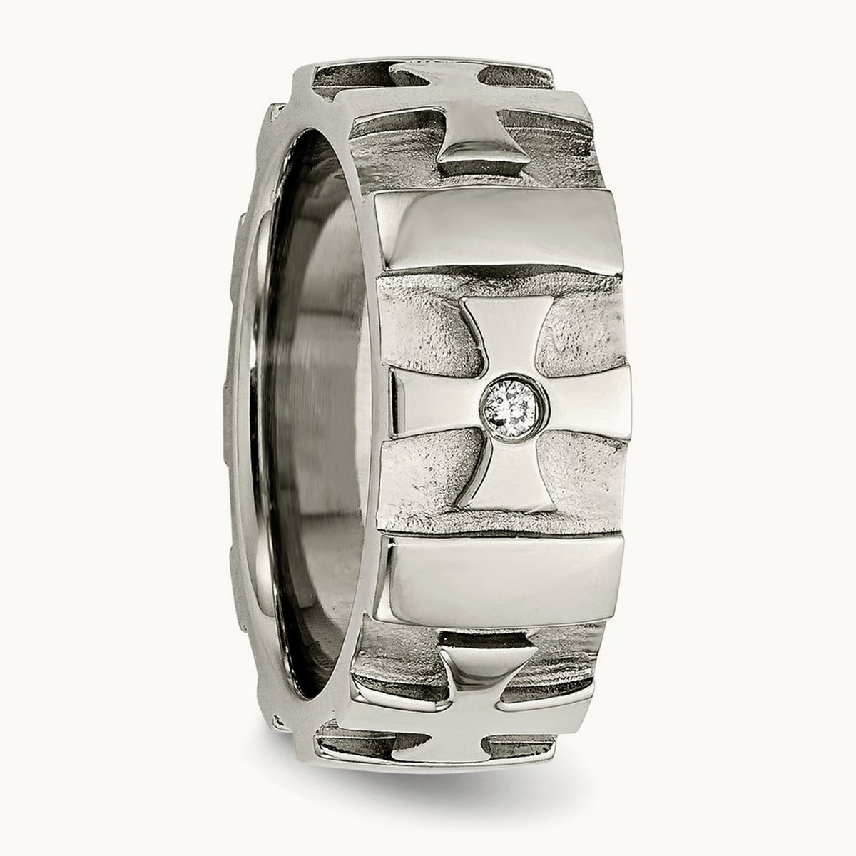 Brushed & Polished 3pt Diamond Cross Band, 9mm, Stainless Steel