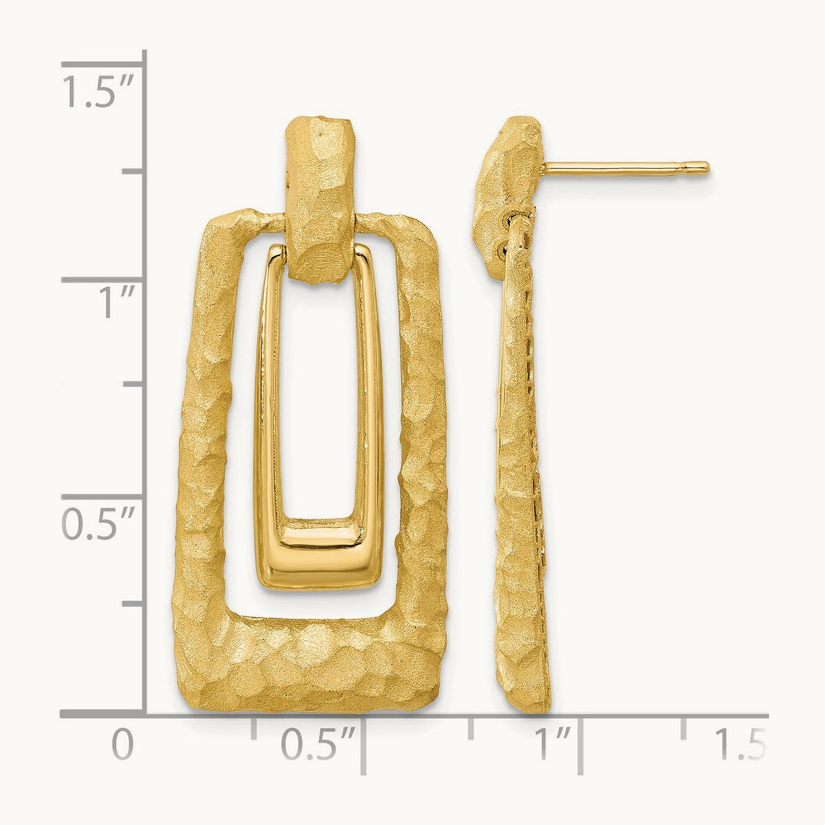 Polished and Satin Rectangle Dangle Post Earrings, 14K — Leslie's