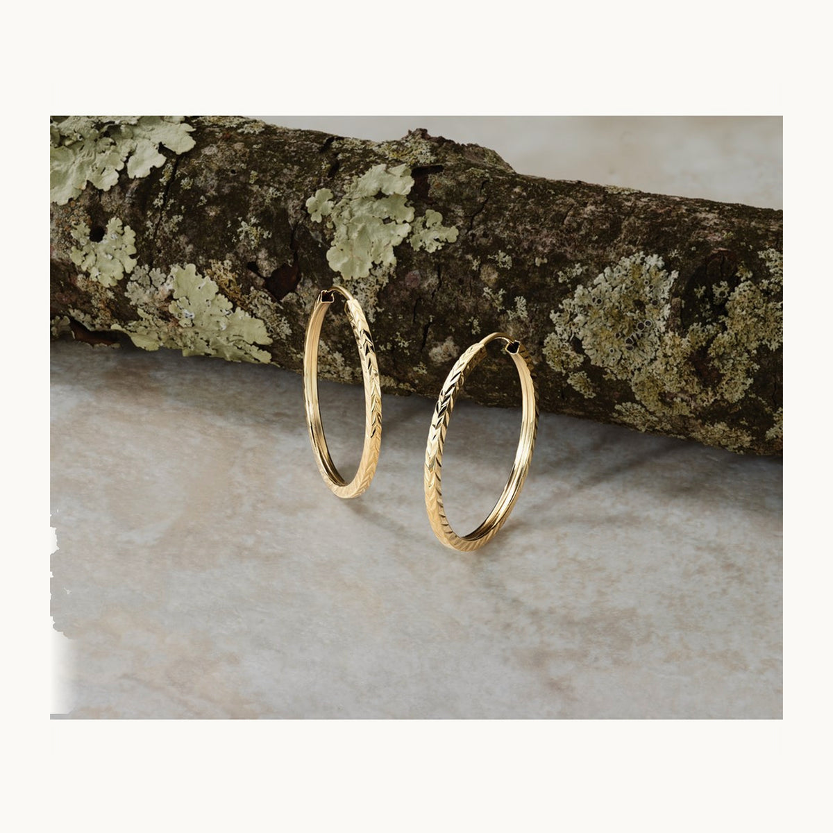 Diamond-cut Square Tube Endless Hoop Earrings — 14K Yellow Gold