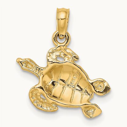 Textured Sea Turtle Charm, 14K