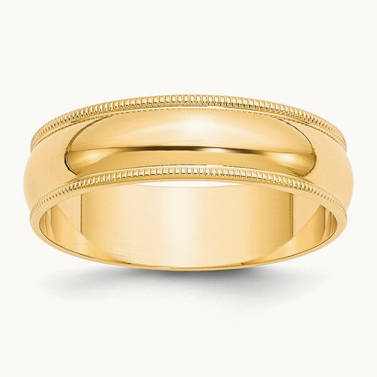 Lightweight Milgrain Half Round Band, 6mm, 10K Yellow Gold