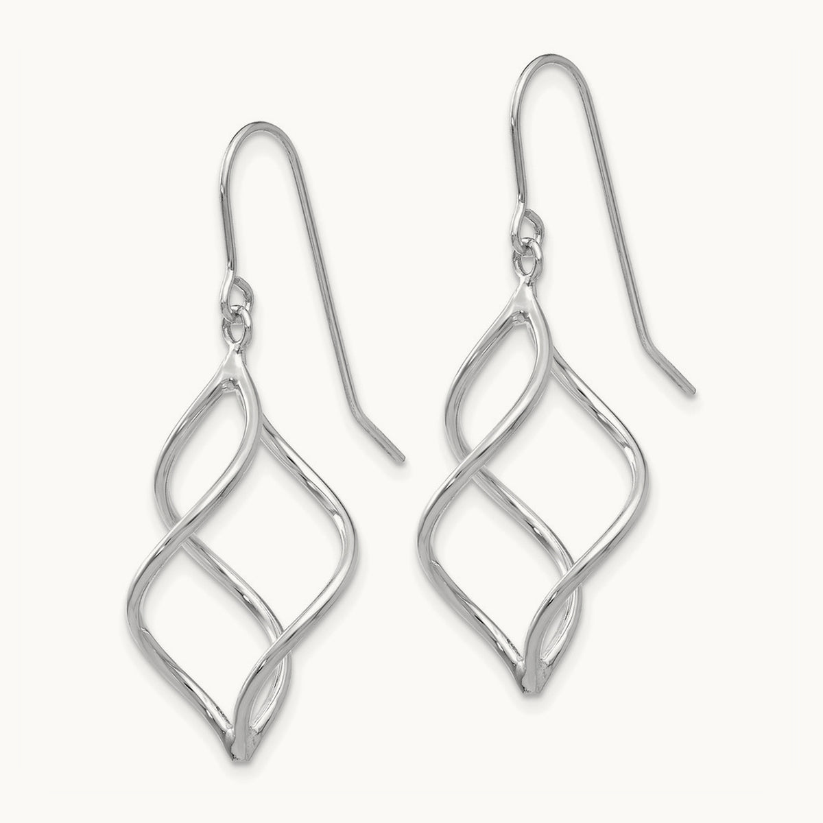 Polished Short Twisted Dangle Earrings — 14K White Gold