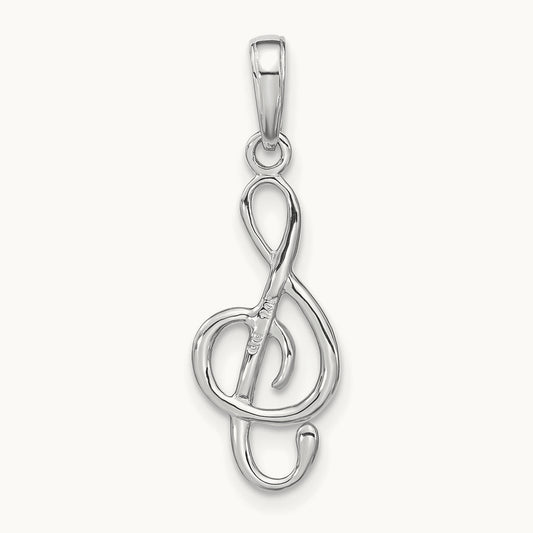 3-D Treble Clef Pendant — 14K White Gold
