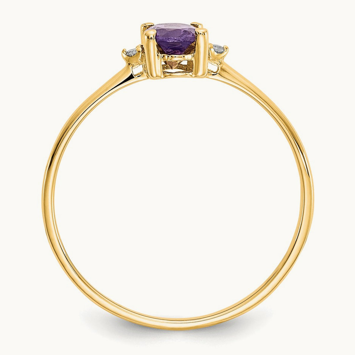 Diamond & Amethyst Birthstone Ring — 14K Yellow Gold, 6