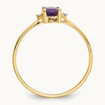 Diamond & Amethyst Birthstone Ring — 14K Yellow Gold, 6