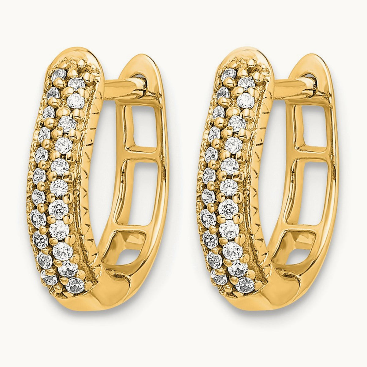 Polished Diamond Hinged Hoop Earrings — 14K Yellow Gold