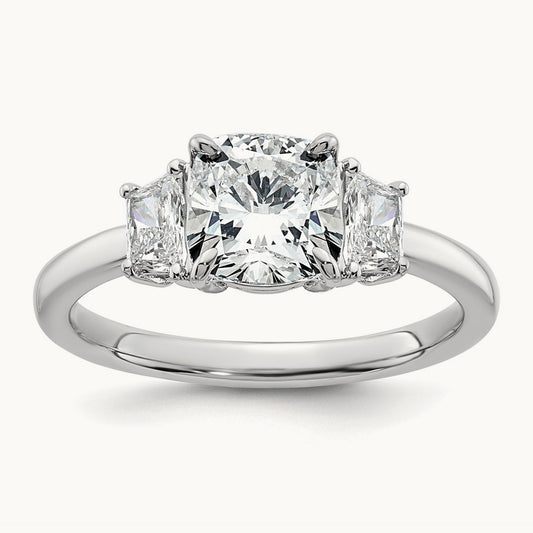 1 7/8ct Lab Grown Diamond VS+ F+ Cushion&1/2 Moon Comp Eng Ring, 14K White Gold