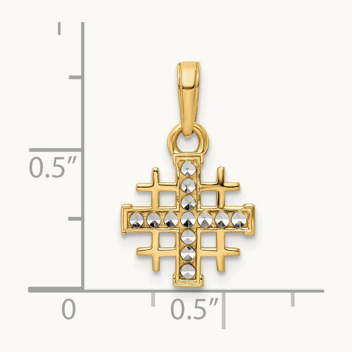 w/Rhodium D/C Jerusalem Cross Pendant, 14K