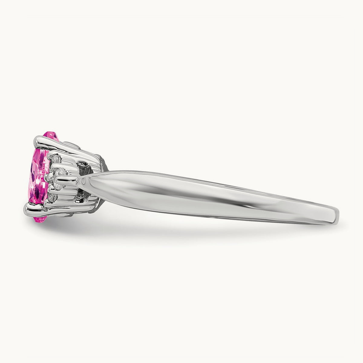 Created Pink Sapphire and Diamond Ring, 14K White Gold