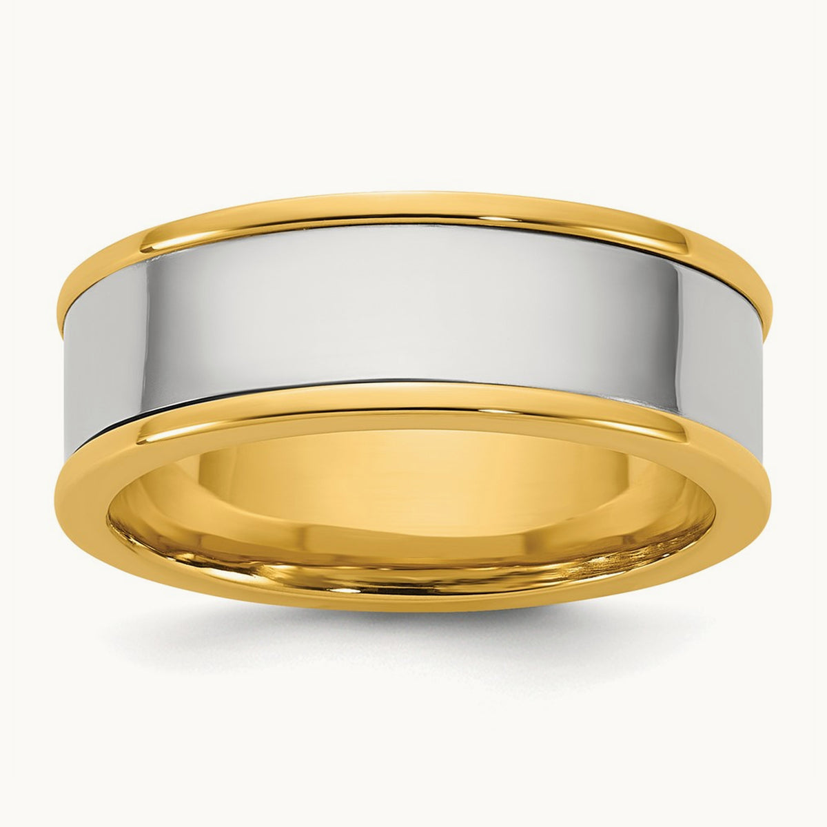 Y/W Step Up Flat Edge Wedding Band, 7mm, 14K Two-tone