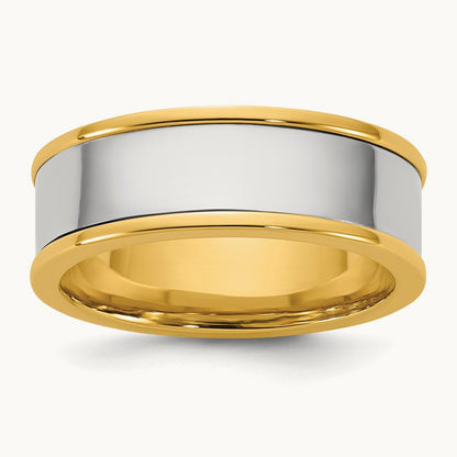 Y/W Step Up Flat Edge Wedding Band, 7mm, 14K Two-tone
