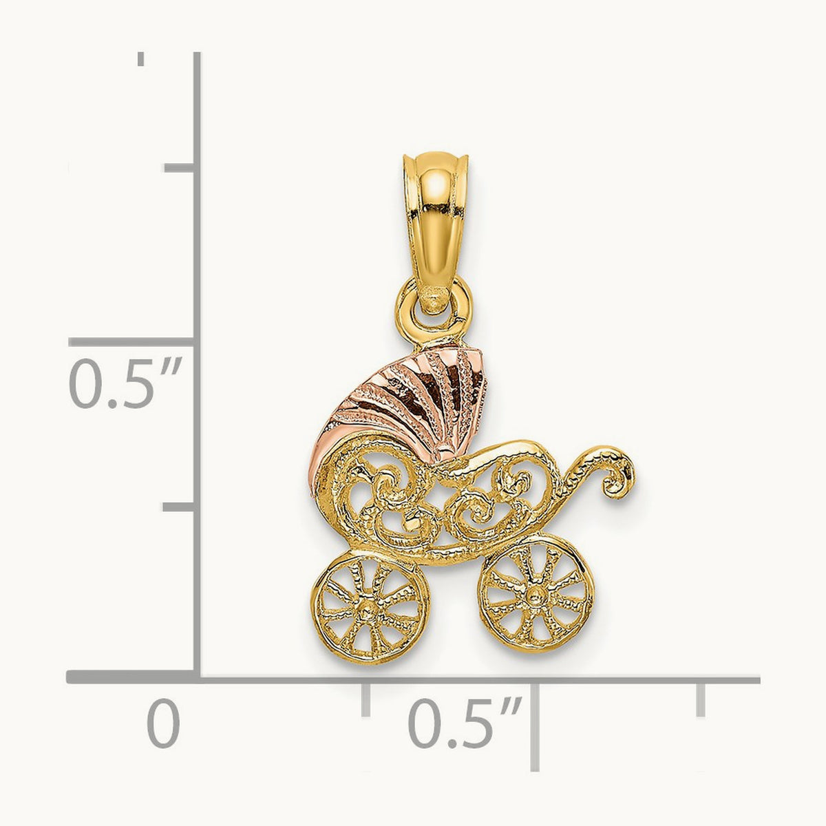 Baby Carriage w/ Visor Charm, 14K Two-tone