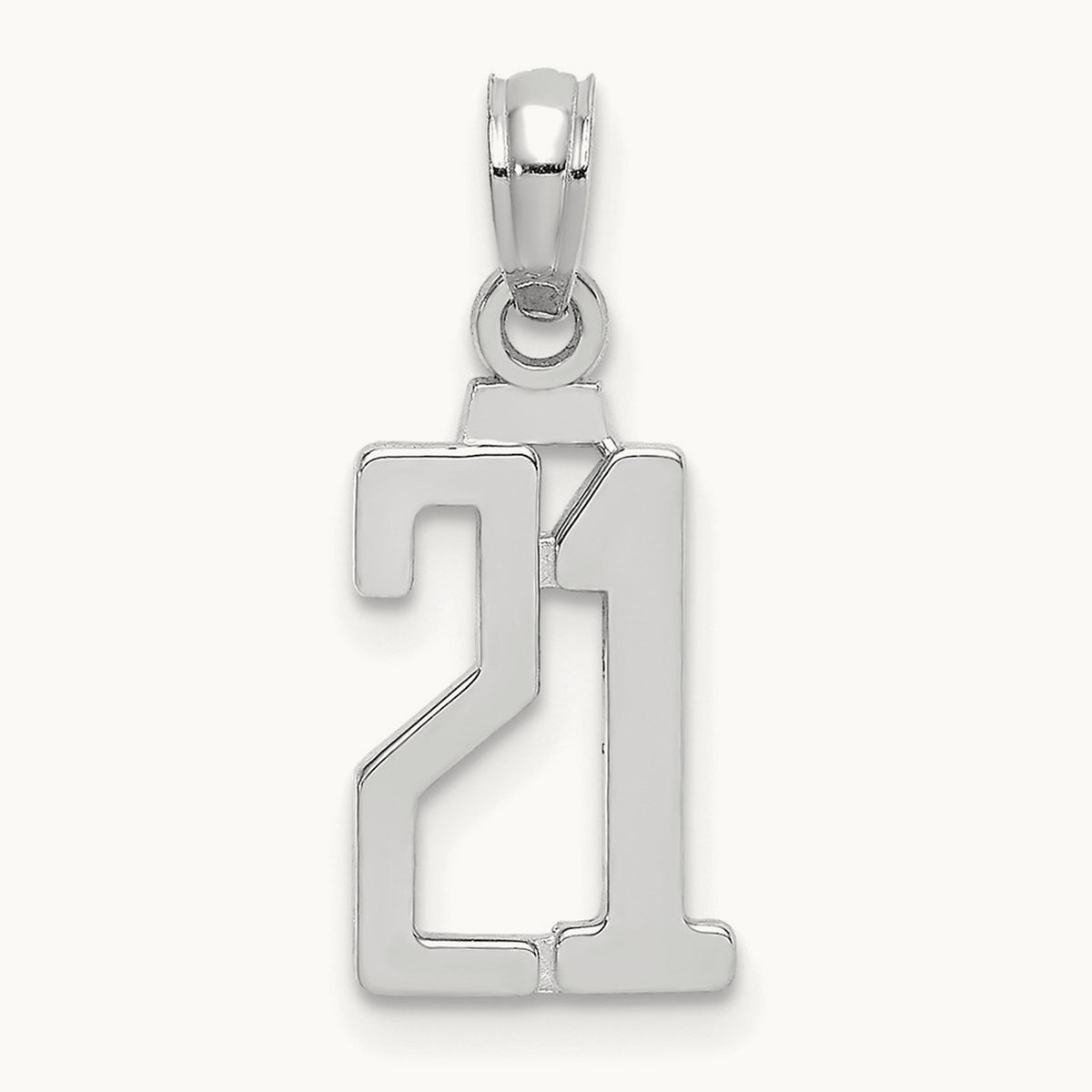Polished Number 21 Pendant — 14K White Gold
