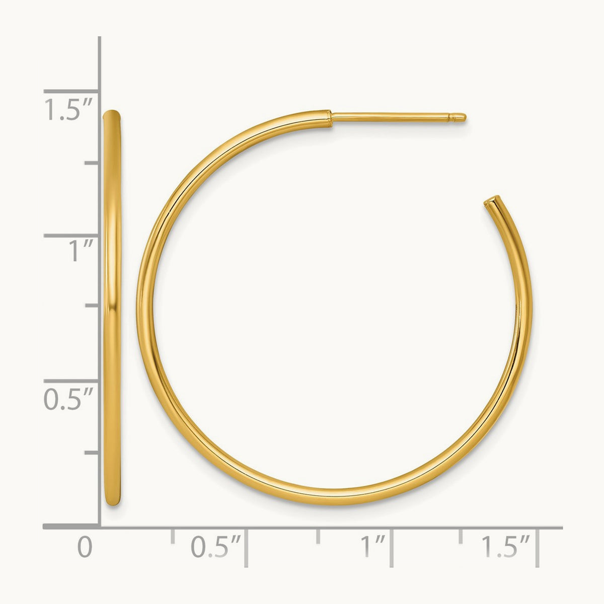 1.5 x Polished Post Hoop Earrings, 35mm, 14K