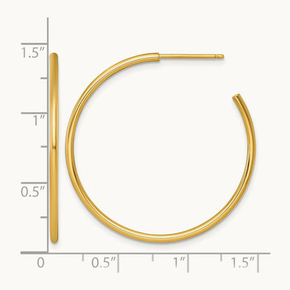 1.5 x Polished Post Hoop Earrings, 35mm, 14K