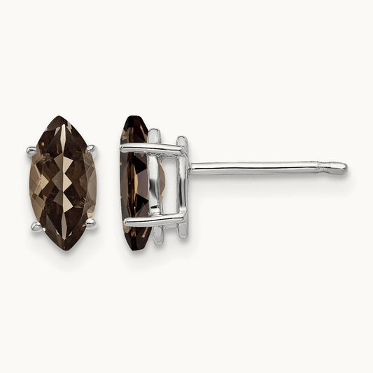 8x4mm Marquise Smoky Quartz Earring, 14K White Gold