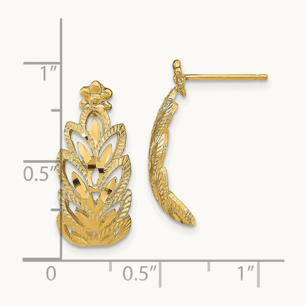 D/C Leaf Pattern Post Earrings, 14K