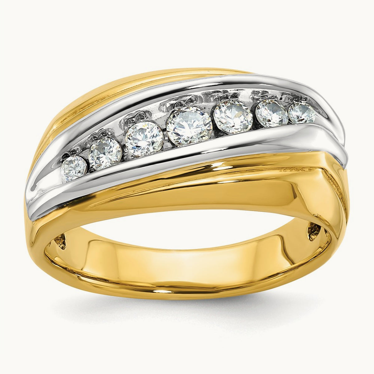 14ktt IBGoodman Men's Polished & Grooved 7-Stone Diamond Ring