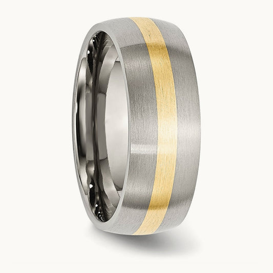 Brushed Band, 8mm, Stainless Steel with 14K Yellow Inlay