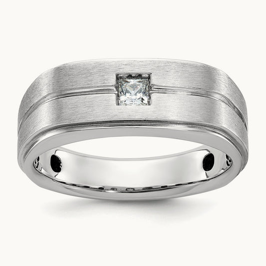 IBGoodman Men's Polished/Satin Diamond Complete Ring, 14K White Gold