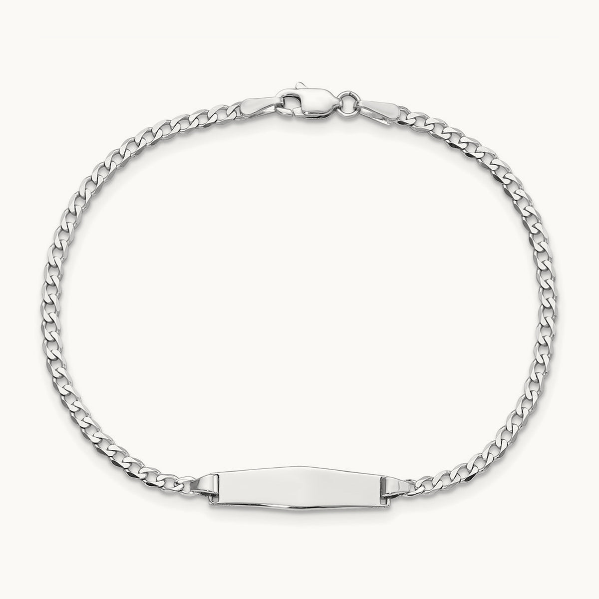 WG Soft Diamond Shape Flat Curb Link ID Bracelet, 14K