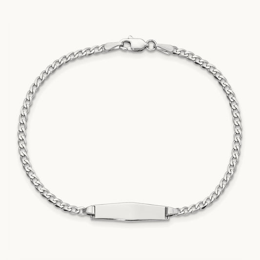 WG Soft Diamond Shape Flat Curb Link ID Bracelet, 14K