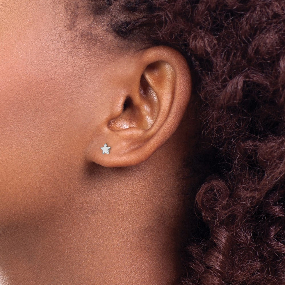 Polished Star Post Earrings — 14K White Gold
