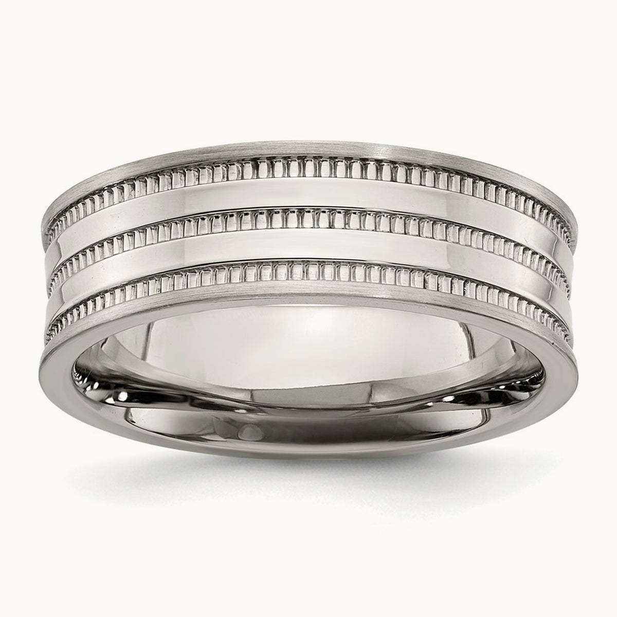 Polished and Beaded Band, 7mm, Stainless Steel