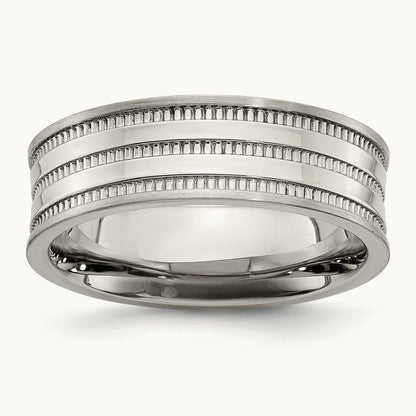 Polished and Beaded Band, 7mm, Stainless Steel