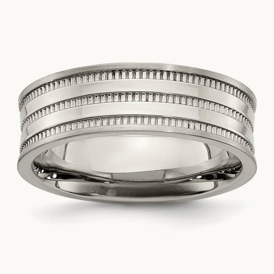 Polished and Beaded Band, 7mm, Stainless Steel