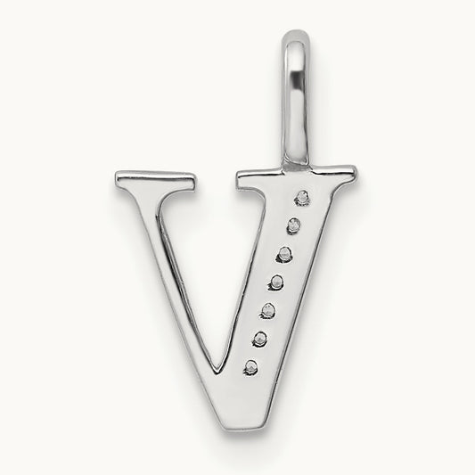 Diamond Letter V Initial Pendant, 14K White Gold