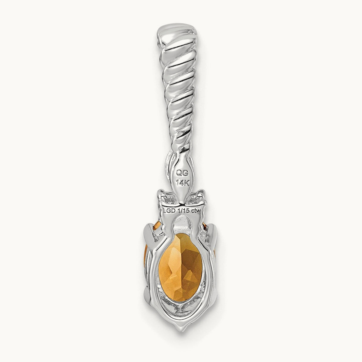 Polished Diamond and Citrine Twisted Chain Slide — 14K White Gold