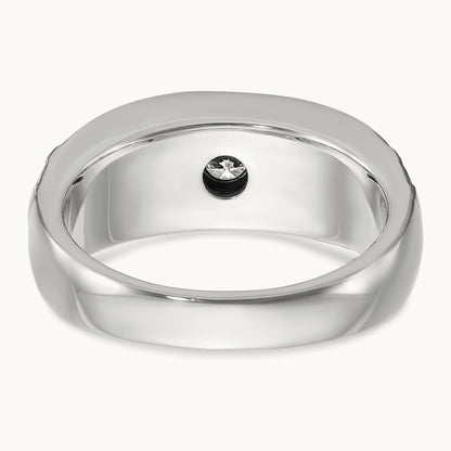 w/ Blk Rhodium IBGoodman Polished Satin & Grooved Diamond Ring, 14K White Gold