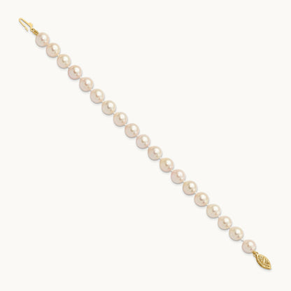 7- Round White Saltwater Akoya Cultured Pearl Bracelet, 8mm, 14K