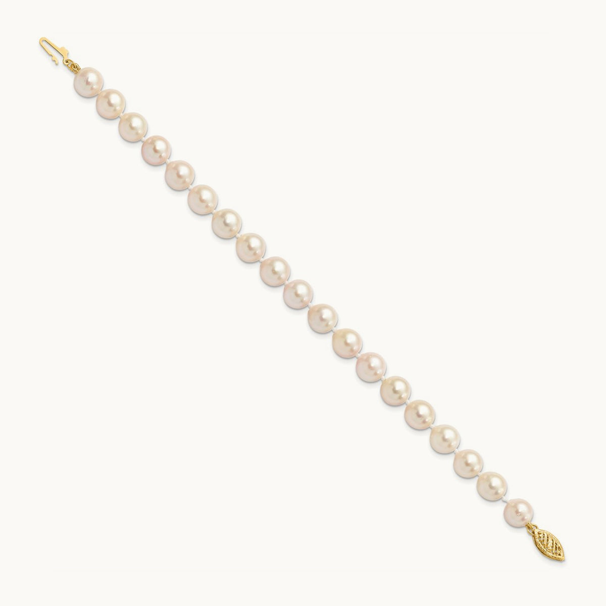 7- Round White Saltwater Akoya Cultured Pearl Bracelet, 8mm, 14K