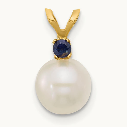 7- White Round FWC Pearl Sapphire Pendant, 7.5mm, 14K