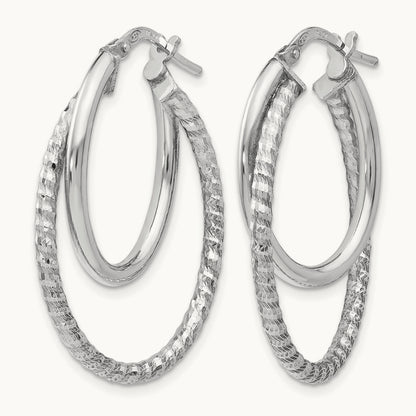 RH-plated Polished D/C Oval Hoop Earrings, Sterling Silver — Leslie's