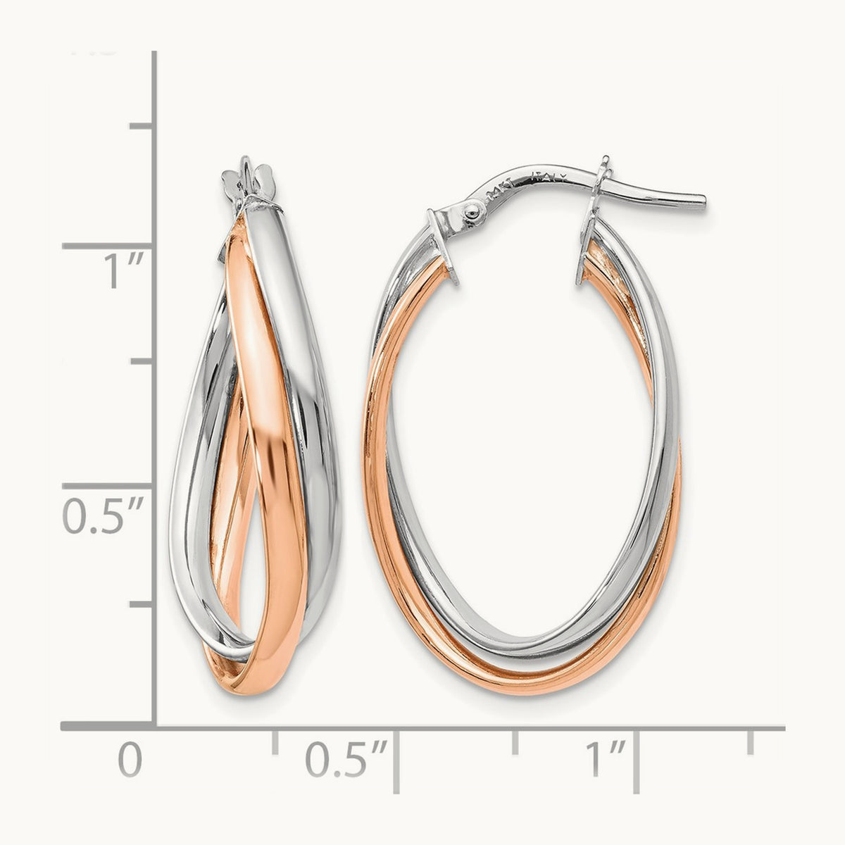 Polished Fancy Hoop Earrings, 14K Rose with White Gold — Leslie's