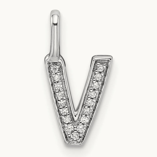 Diamond Letter V Initial Pendant, 14K White Gold