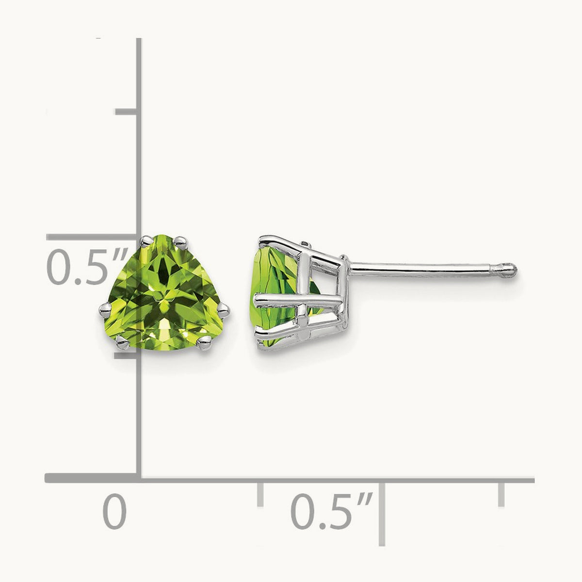 Trillion Peridot Earrings, 6mm, 14K White Gold